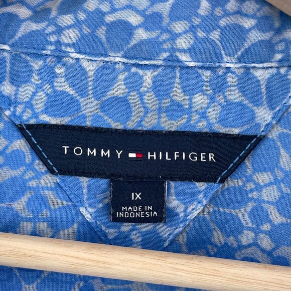 Tommy Hilfiger Womens Plus IX Blue Button Up Sheer Shirt Long Sleeve Blouse Top - Picture 4 of 12